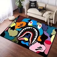 3D Fashion Camo Shark Face Cool Area Rug Washable Bathroom Door Mat Popular Home Decor Rug Living Room Bedroom Large Area Rugs 1