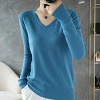 Women Sweater 2025 Spring Autumn Warm Winter Slim Fit Bottoming Shirt V-neck Korean Knitted Tops Casual High Strecth Jumpers