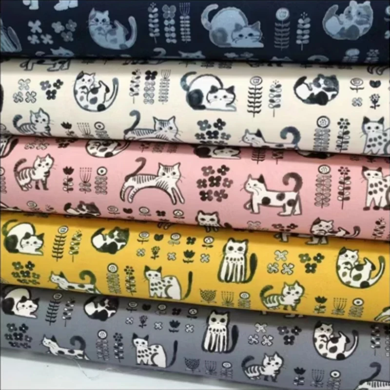 Tessuto di cotone fatto a mano con stampa gatto carino, borsa fai