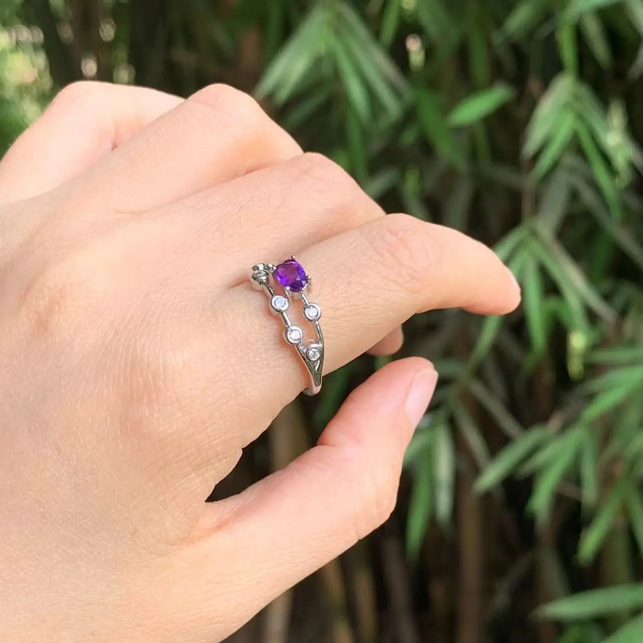 Natural Amethyst Ring Stone Female Handmade Rings Jewelry for Women Gift Purple
