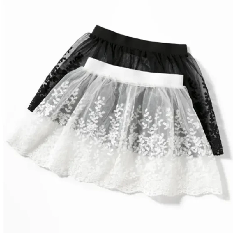 Women Skirt Extender with Lace Hem 2024 Spring Autumn Layering Fake Tops Hemline Flower Embroidery Mini Skirt Black White 1