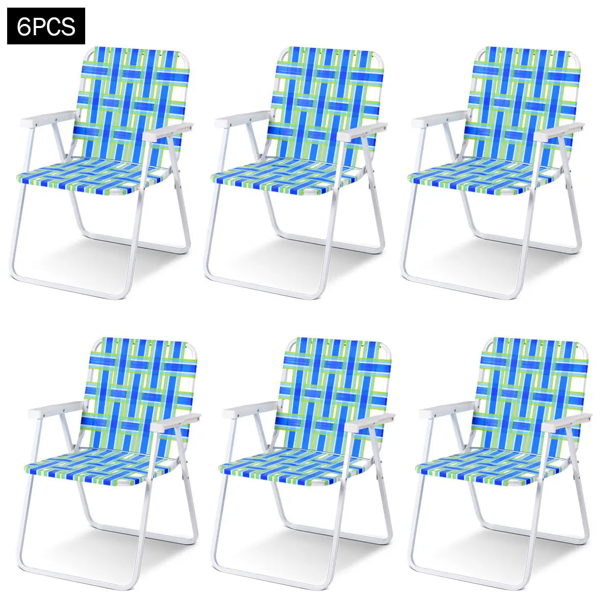 

Costway 6pcs Folding Beach Chair Camping Lawn Webbing Chair Lightweight 1 Position Blue
