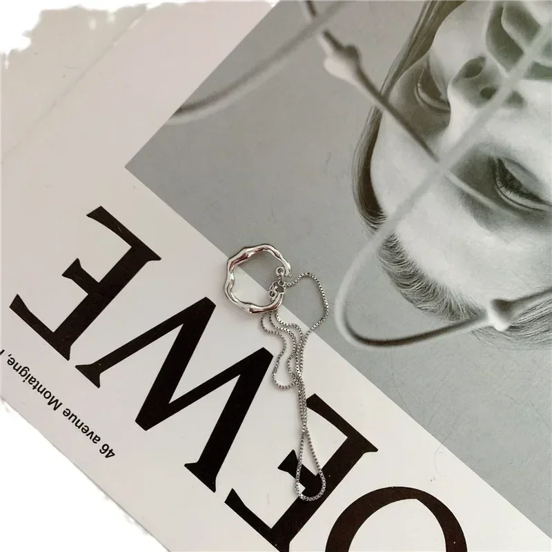 Goth Gold Silver Color Letter C Ear Clip Earrings Tassel Chain Fake Piercing Faux for Women Korean Fashion