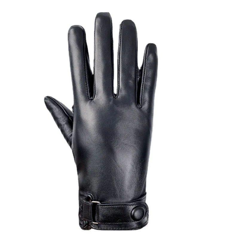 Winter Men Sheepskin Leather Gloves High Quality Keep Warm Touch Screen Windproof Driving gants moto Cycling Gloves Business 3
