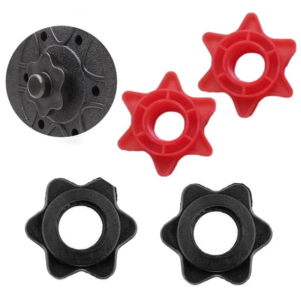 Dumbbell Spinlock Collars 2 Piece Red/Black Plastic Nut Barbell Spin Lock Screw Clips for 1 Weight Lifting Bars