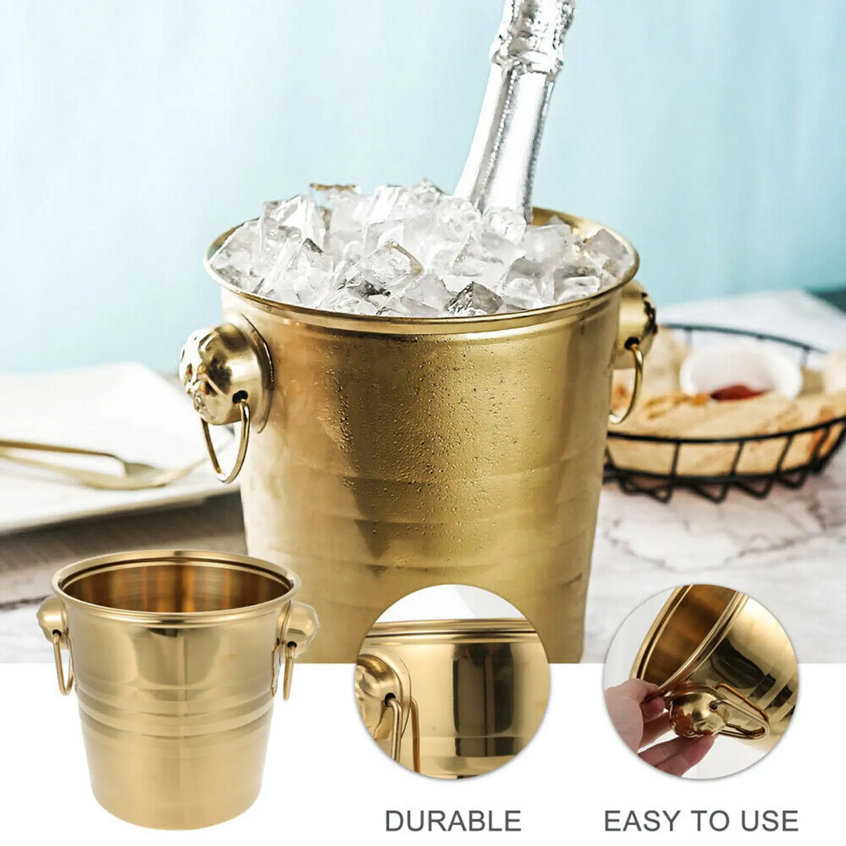 1PC 3L Stainless Steel Ice Bucket Thick Tiger Head Ice Bucket Party (Gold)