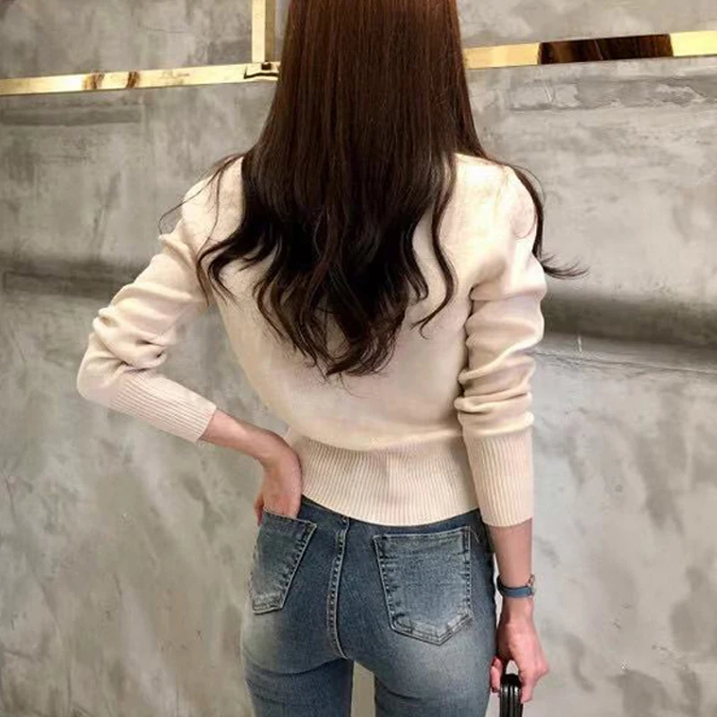 여성용 긴팔 가디건 스웨터 니트 코트, 짧은 캐주얼 싱글 브레스트, 한국 슬림 시크 숙녀 상의, 가을 패션, 17375