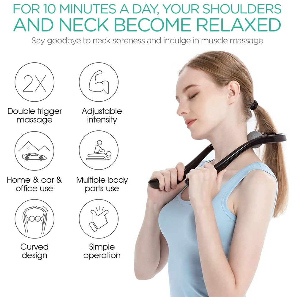 Neck Massager Shiatsu Deep Tissue Dual Trigger Point Shoulder Massager for Pain Relief, Ergonomic Handle, Lightweight & Portable BEST SELLERS