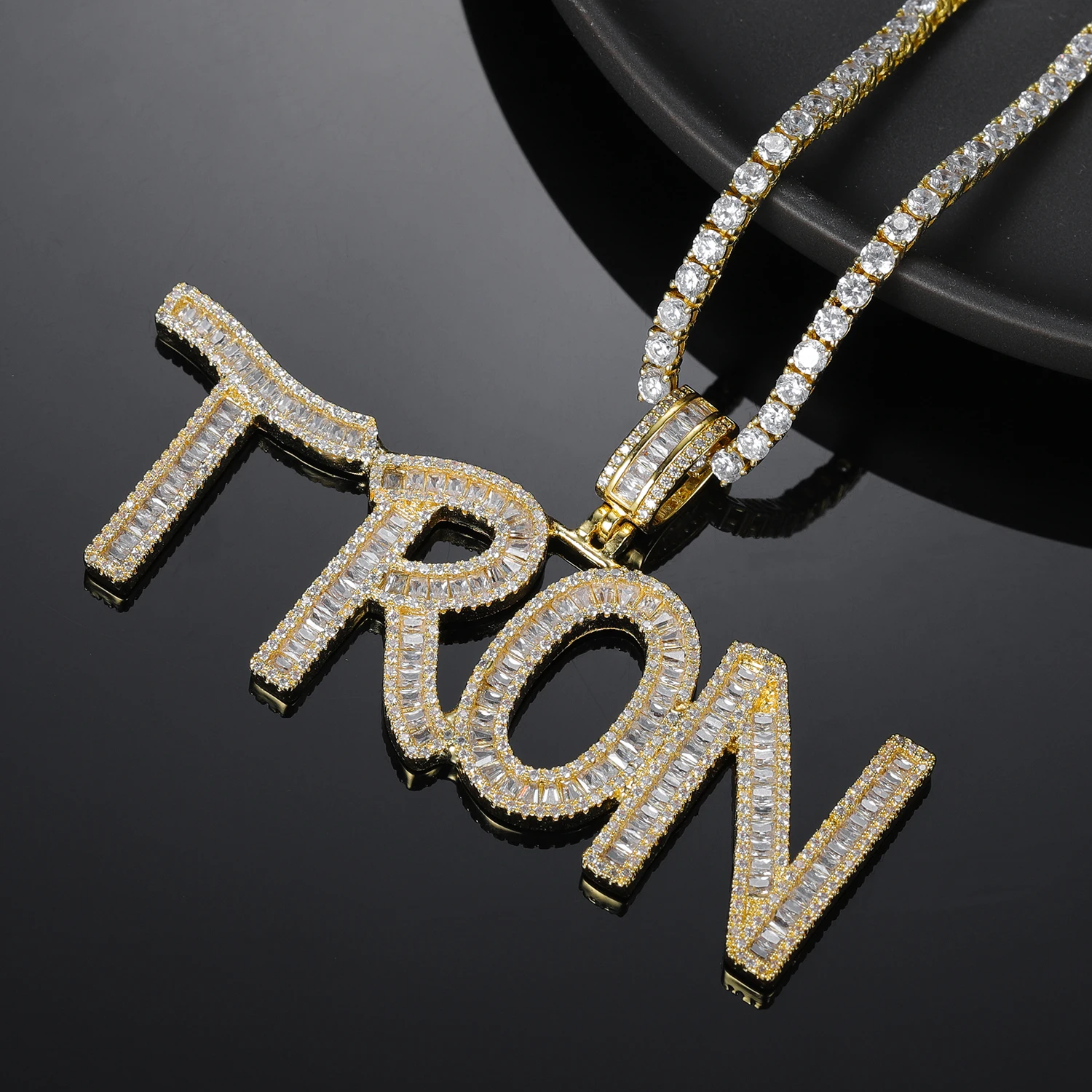 Customized Name Baguette Letters Hip Hop Iced Out Pendant
