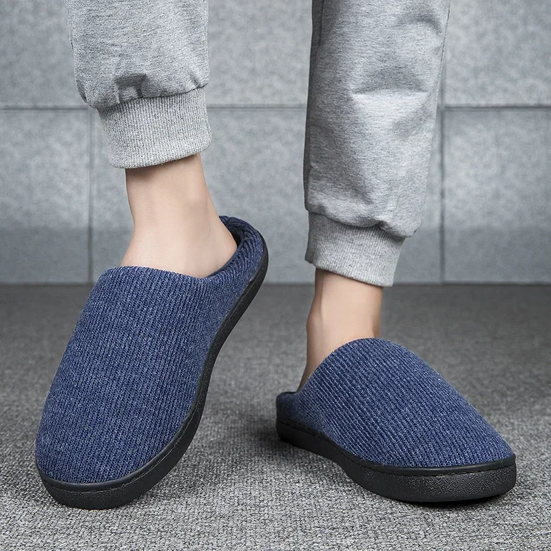 

Домашние тапочки для мужчин и женщин, хлопковая обувь, вязаные шерстяные тапки, модные черные, синие, размеры 36, 47