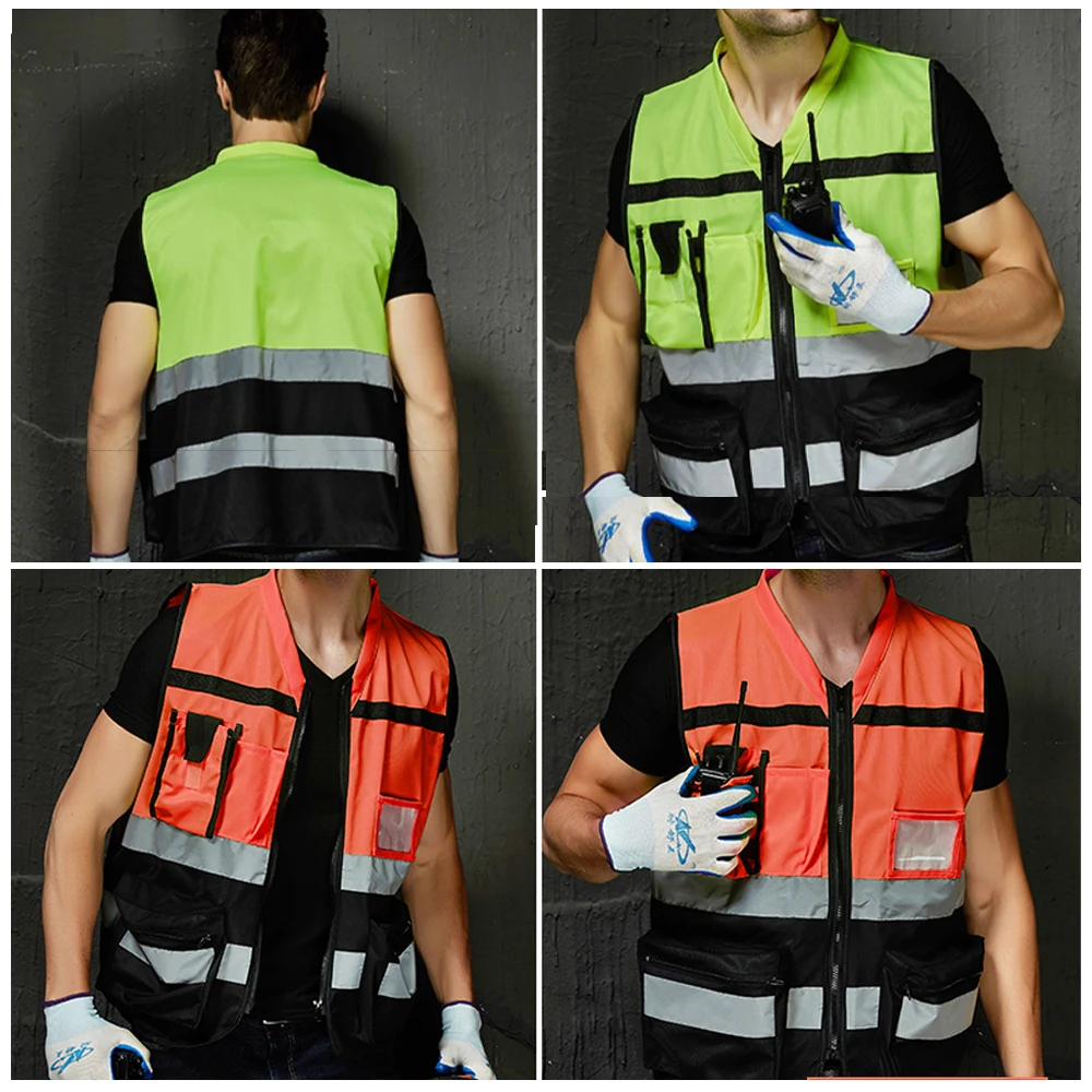 Reflective Vest Safety Vest High Visibility Vest Safety Vests with Pockets and Zipper Construction Working Clothes High Visibility Security Clothing