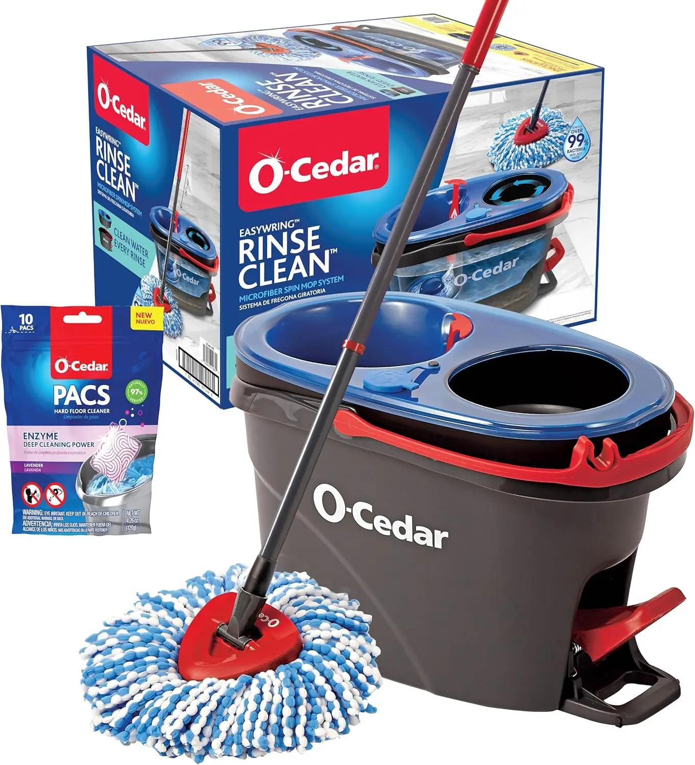 O-Cedar EasyWring RinseClean Microfiber Spin Mop & Bucket Floor Cleaning System with Lavender Pac (Variety Pack)