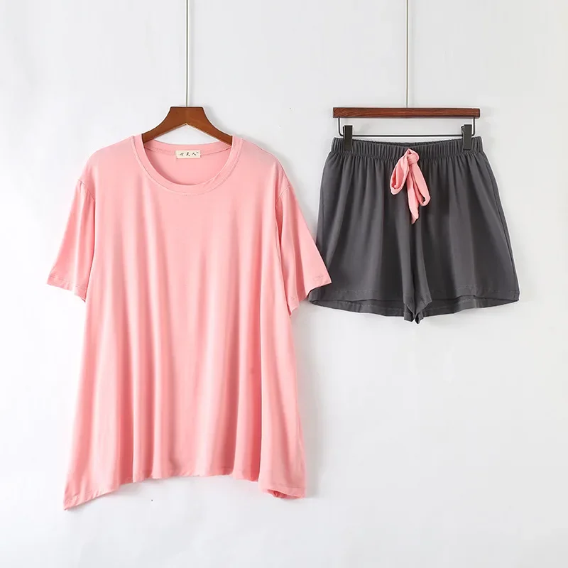 بدلة بيجامات غير رسمية جديدة لصيف 2025 سراويل قصيرة الأكمام مشروط بيجامات نسائية قسم رفيع فضفاضة كبيرة الحجم خدمة منزلية