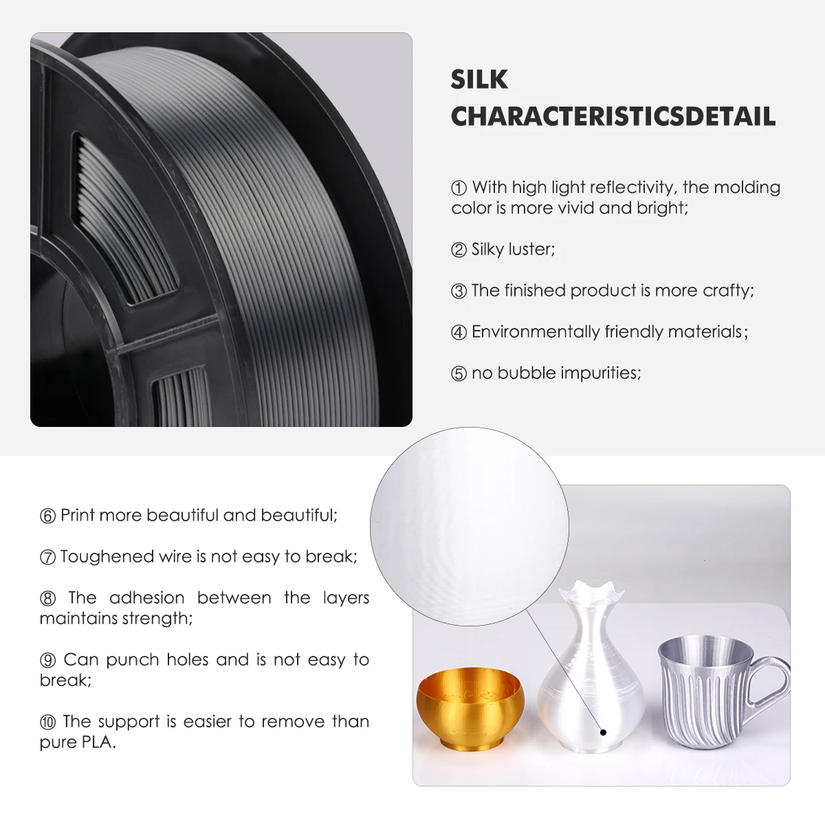 Filamento da Impressora sem Bolha Pla Plus Silk Tolerâncias do Armazém da ue 1.75 mm a Roll Mais 0.02 mm 5kg Sunlu3d - Imagem 6