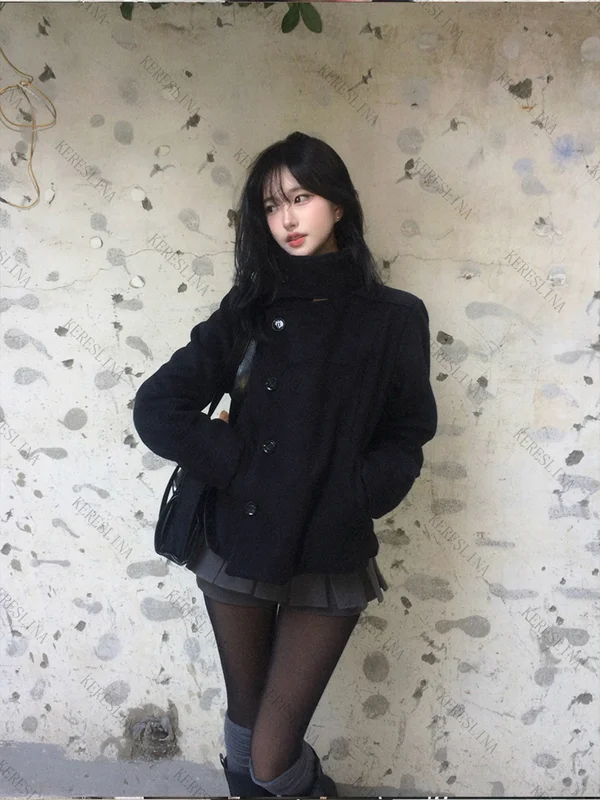Street autumn/winter solid color women's turtleneck coat Y2K hip-hop retro Harajuku cute casual fashion versatile new women tops