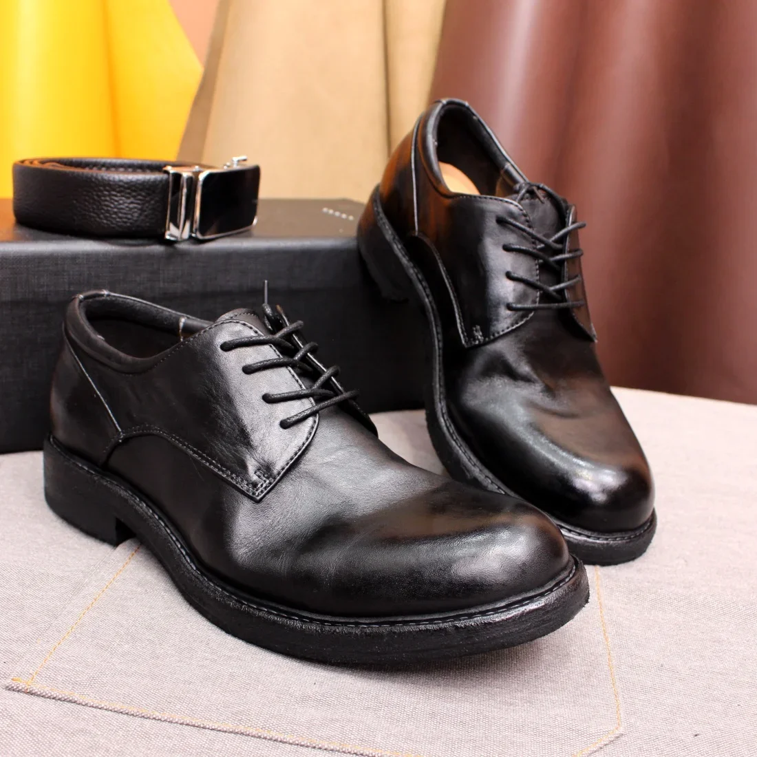 Men's Handmade Goodyear Sewn Derby Formal Shoes Soft Genuine Leather round Toe Comfortable Non-Slip Casual Shoes mens leather dress shoes