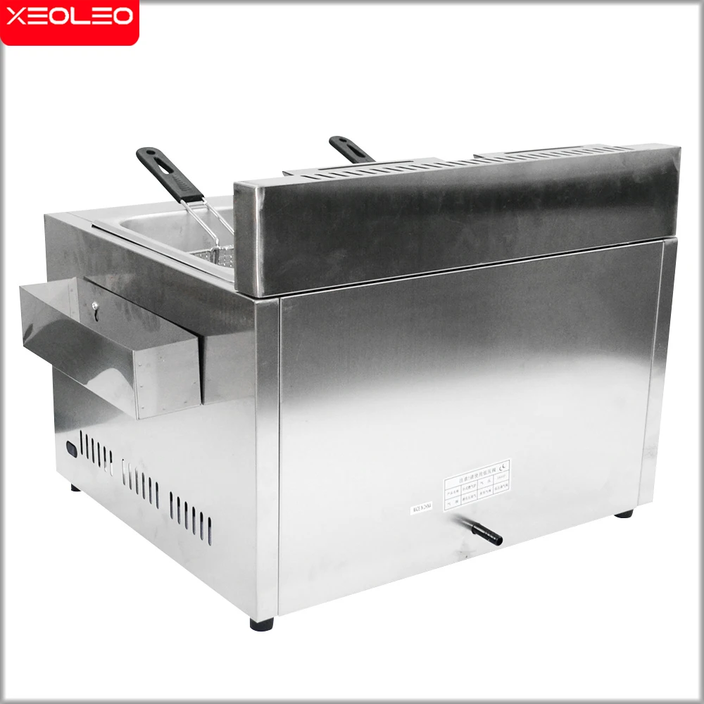 XEOLEO Commercial Gas Fryer 6L*2 Deep Stainless Steel Machine Two Tanks Double Sieve Chicken/French Kitchen Restaurant Food 6