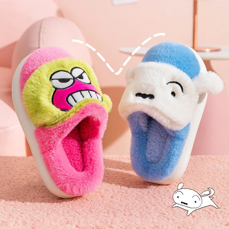 Crayon Shin-chan Plush Slippers Cartoon Women Cute Creative Winter Warm Kawaii Thickened Home Soft Sole Outdoor Slippers Gift