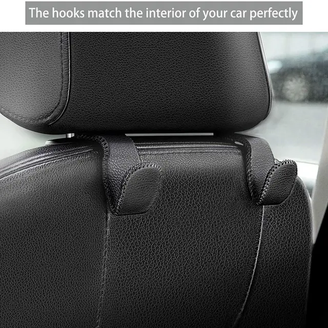  CGEAMDY 2 Pcs Crochet Siege Voiture, Crochets Pour Appui-Tête  De Voiture, Crochets Rangement Voiture En Cuir De Qualité Supérieure, Crochets  pour Accrocher Manteaux, Sacs D'épicerie (Noir)