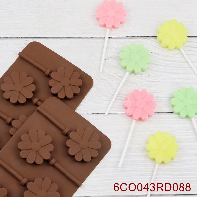 

20PCS/LOT ReadStar 6CO043RD088 6 Cavities Chrysanthemum Lollipop Chocolate Silicone Mold 6 Holes Baking Mould DIY Soap Mold