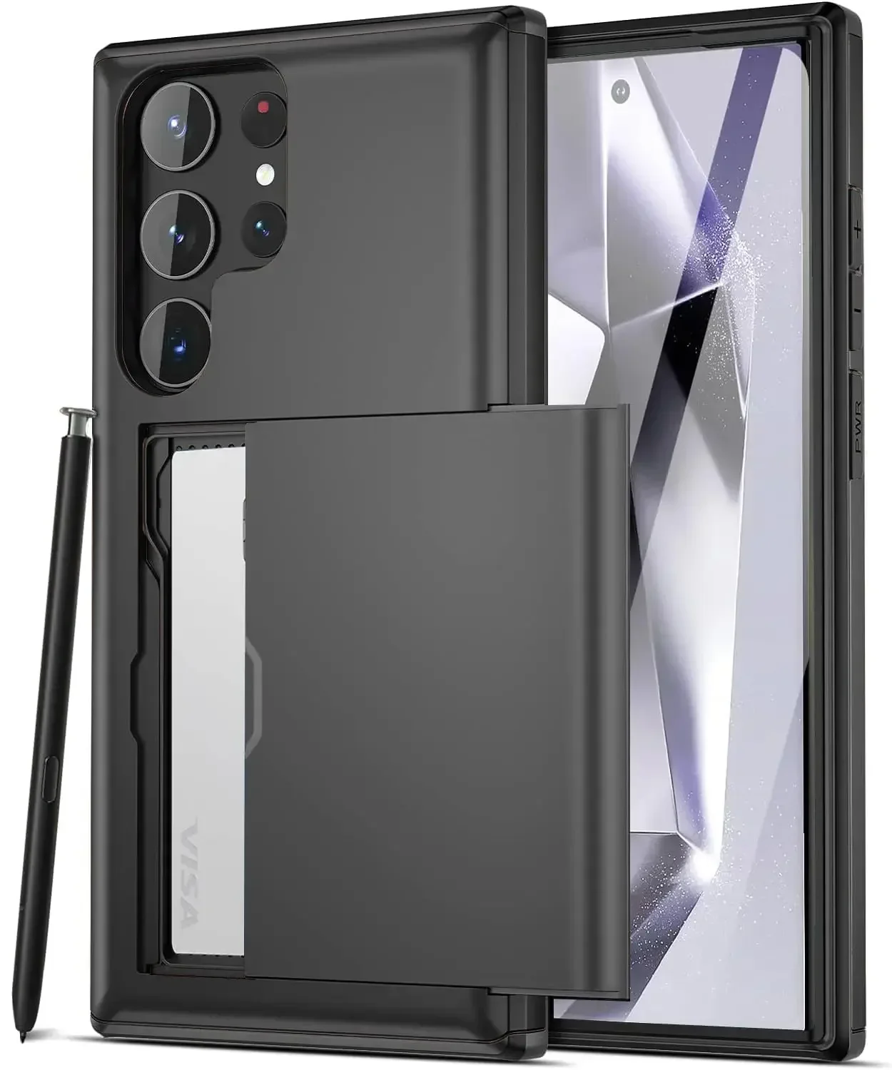 Slim Dual Layer Heavy Duty Phone Case with Hidden Card Slot Wallet Cover
