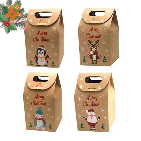 

10/20PCS Kraft Paper Christmas Cookie Box Candy Gift Boxes Bags Food Packaging Box Christmas Party Decor New Year Navidad 2022