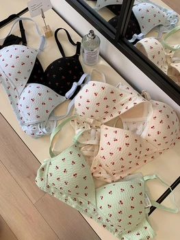 MOYISU Desire Korean Version of Sweet Cherry Print Breathable Triangle Cup Underwear Women's Thin Comfortable Anti-sag Small Bra 1