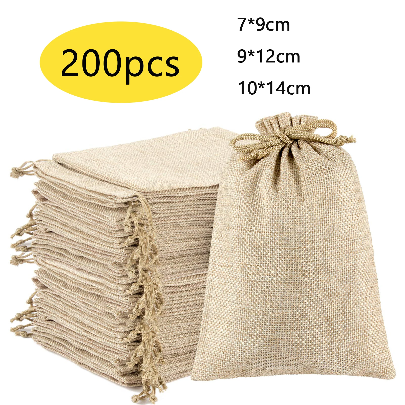 

200pcs Jute Linen Bags For Jewelry Display Drawstring Pouch Gift Box Packaging Bags For Gift Bag Wedding/Christmas Burlap Bag