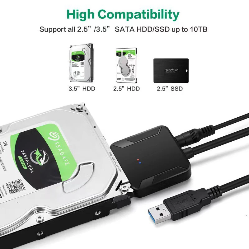 SATA-USB 3.0 어댑터 케이블, 3.5/2.5 인치 SSD HDD SATA III 하드 드라이브 디스크 변환기용