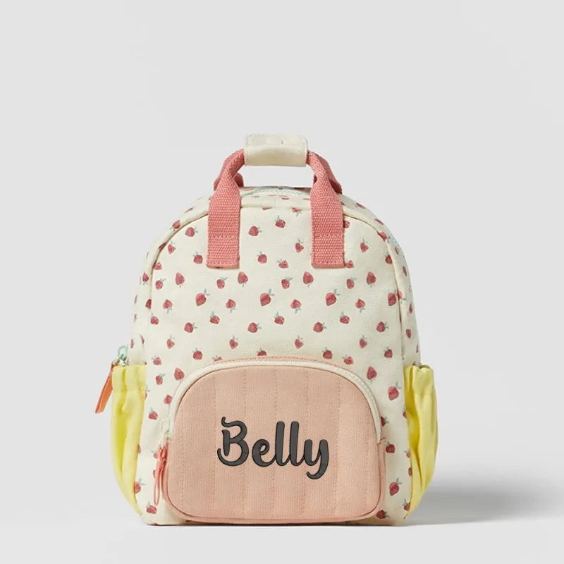Mochila bordada personalizada para crianças, Strawberry Schoolbag, Personalizado, Nome, Baby Stroller Bag, Presente de volta à escola