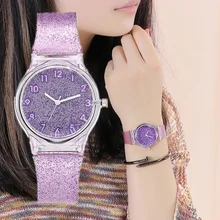 

2020 Ladies Fashion Transparent Silicone Strap Watch Colorful Female Student Watch Simple Starry Digital Face Quartz Watch