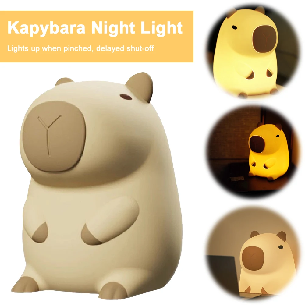 Capybara Night Light Cute Touch Lamp 2 Gear Silicone Sleeping Light USB Charging Dimmable Bedside Lamp for Home Bedroom Decor