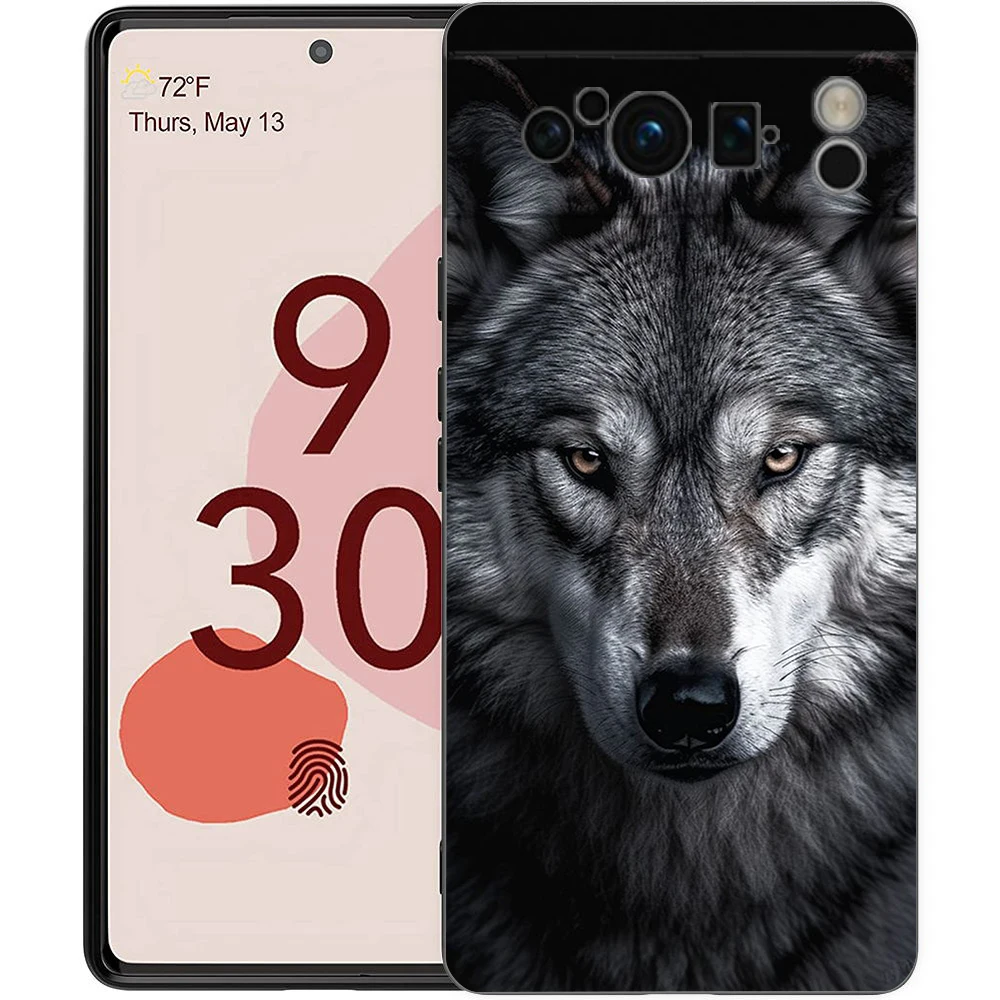 Wolf-Themed Shockproof Silicone Phone Case - Sleek Black Design