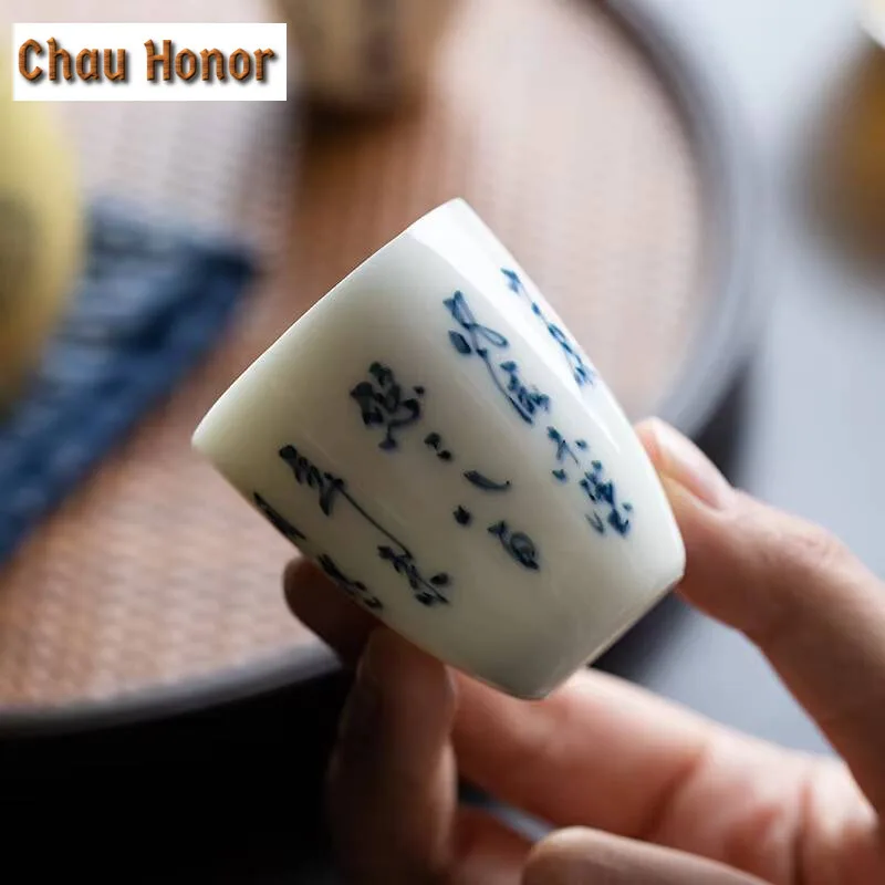 2pcs /Set Handwritten Master Cup Tea Cup Ceramic Personal Tea Cup Kung Fu Tea Set Smelling Cup Tea Ceremony Drinkware Gift 40ml