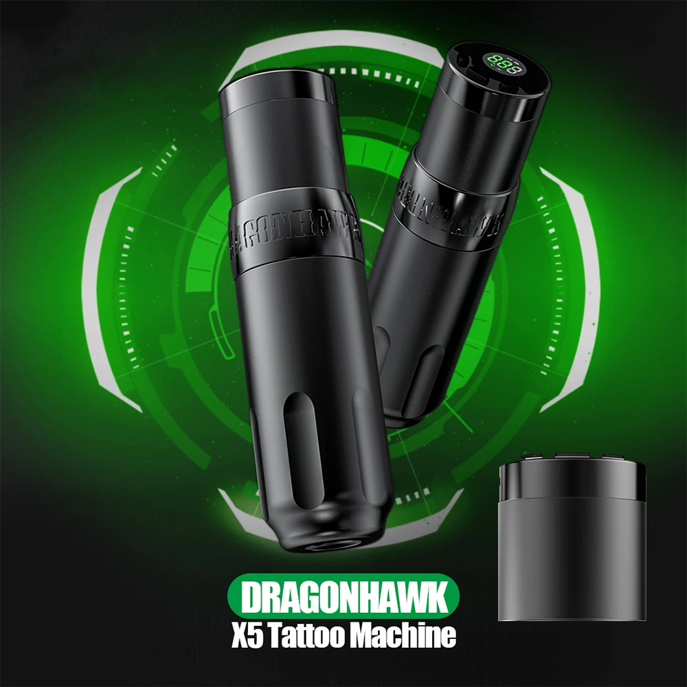 Dragonhawk X5 Dual Battery Wireless Tattoo Machine 4.0mm Stroke LED Display with Brushless Motor Pen Tattoo Body Art tattoo pen,tattoo supplies