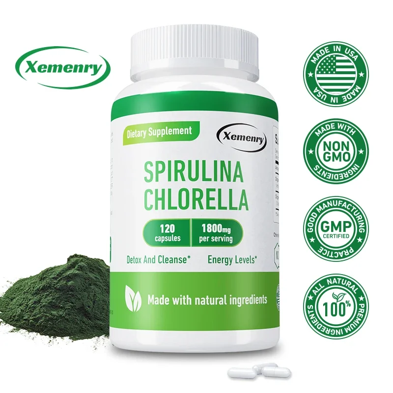 Spirulina Chlorella Capsules Natural Energy and Glucose Control Detoxification Antioxidant spirulina chlorella capsules