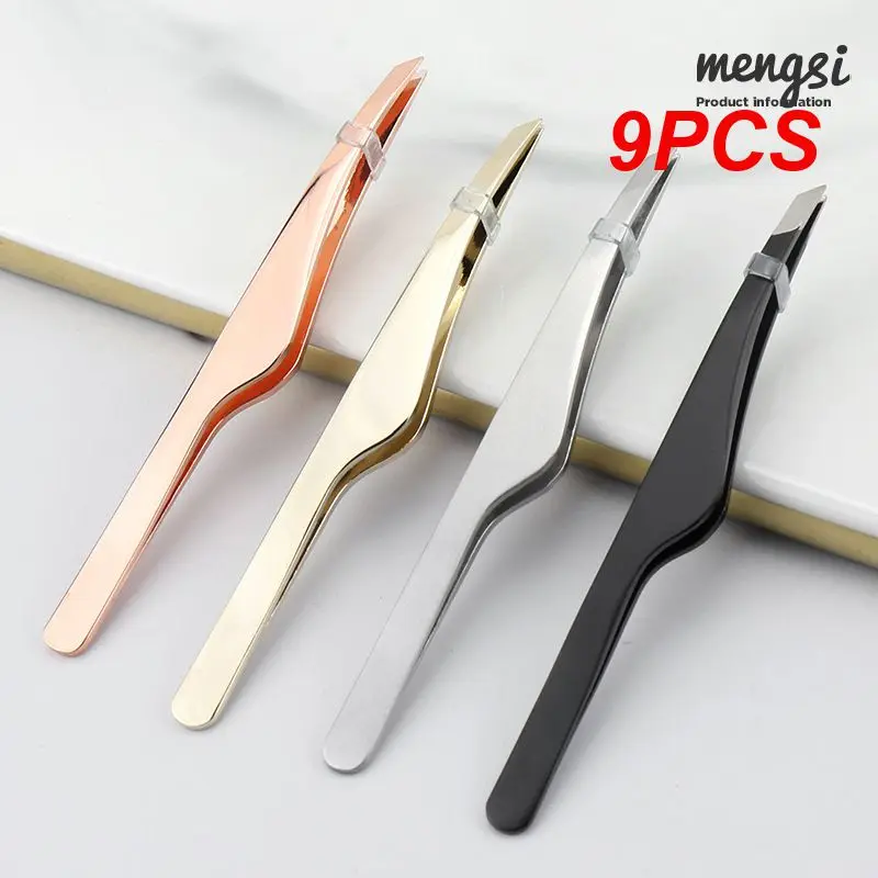 

9PCS Stainless Steel Eyebrow Curlers Eyelashes Double Eyelid Stickers Makeup Eyebrows Oblique Mouth Tweezers Eyebrow Pliers