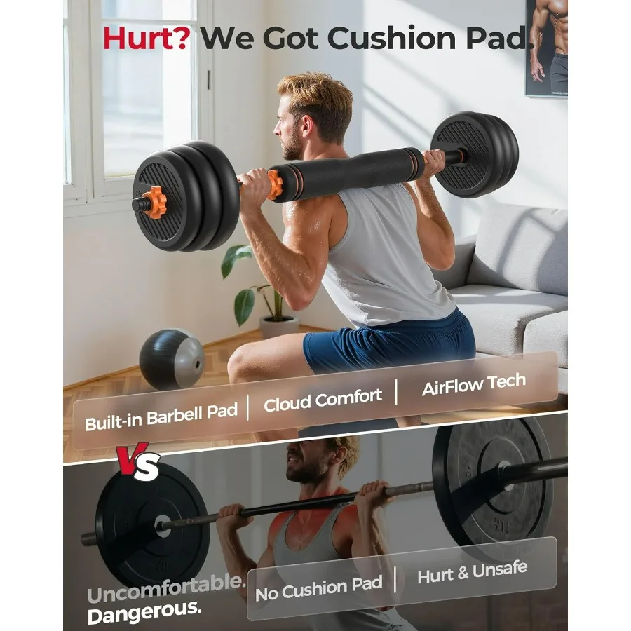 Adjustable Dumbbells, 30lbs Free Weight Set with Connector, 5 in1 Dumbbells Set Used as Barbell, Kettlebells, Push up Stand, Wei