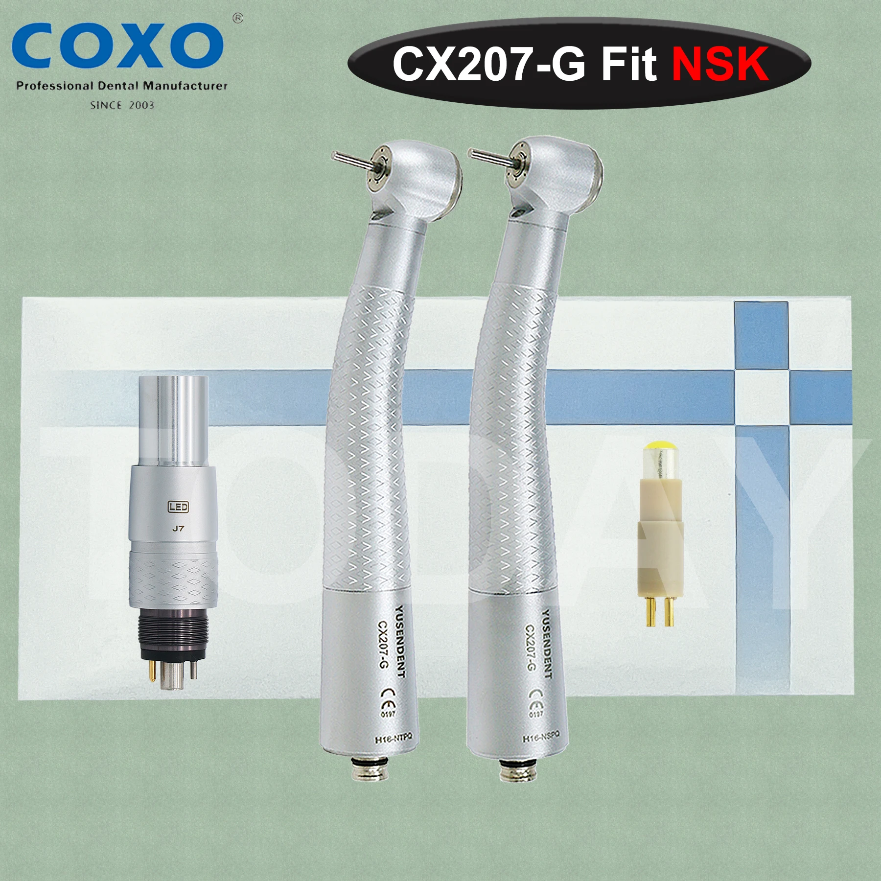 

COXO YUSENDENT Dental Fiber Optic High Speed Handpiece Push Button Air Turbine 6 Holes LED Coupler Coupling Fit NSK