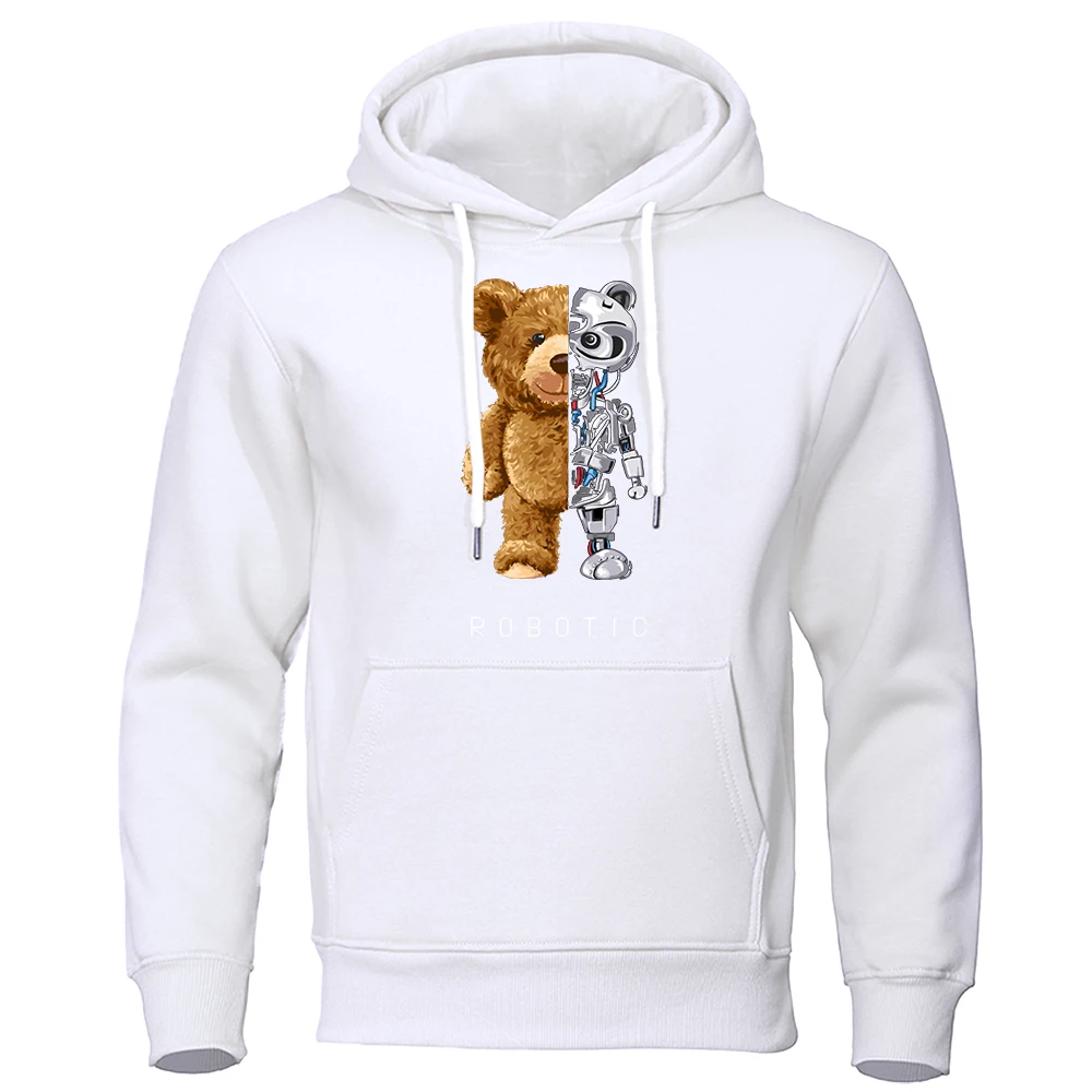 

Men Hooded New Funny Teddy Bear Robot Hoodie Robotic Bear Clothing Casual Fashion Sweatshirts Fleece Oversized Loose Streetwear
