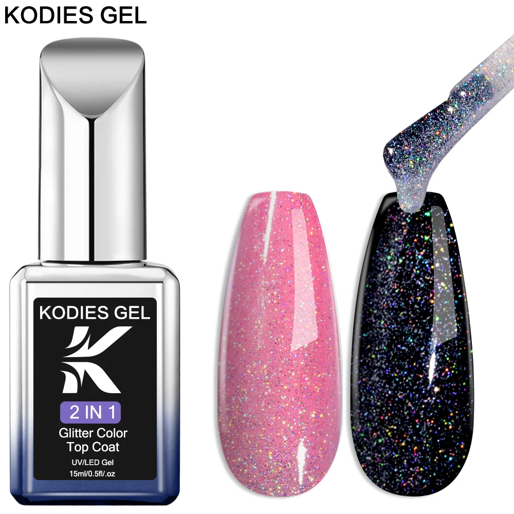 Kodies Gel Laser Top Coat Gel Uv Smalto Per Unghie 2 In 1 Glitter Rainbow Shine Gel Top Finish Sealer Semi Permanente Led Manicure Nail