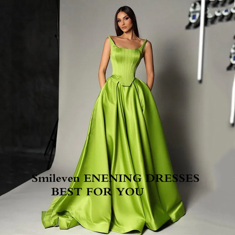 

Smileven Green Saudi Arabia Mermaid Evening Dresses Strapless Pleats Corset Prom Party Dress With Prokets Cocktail Gowns