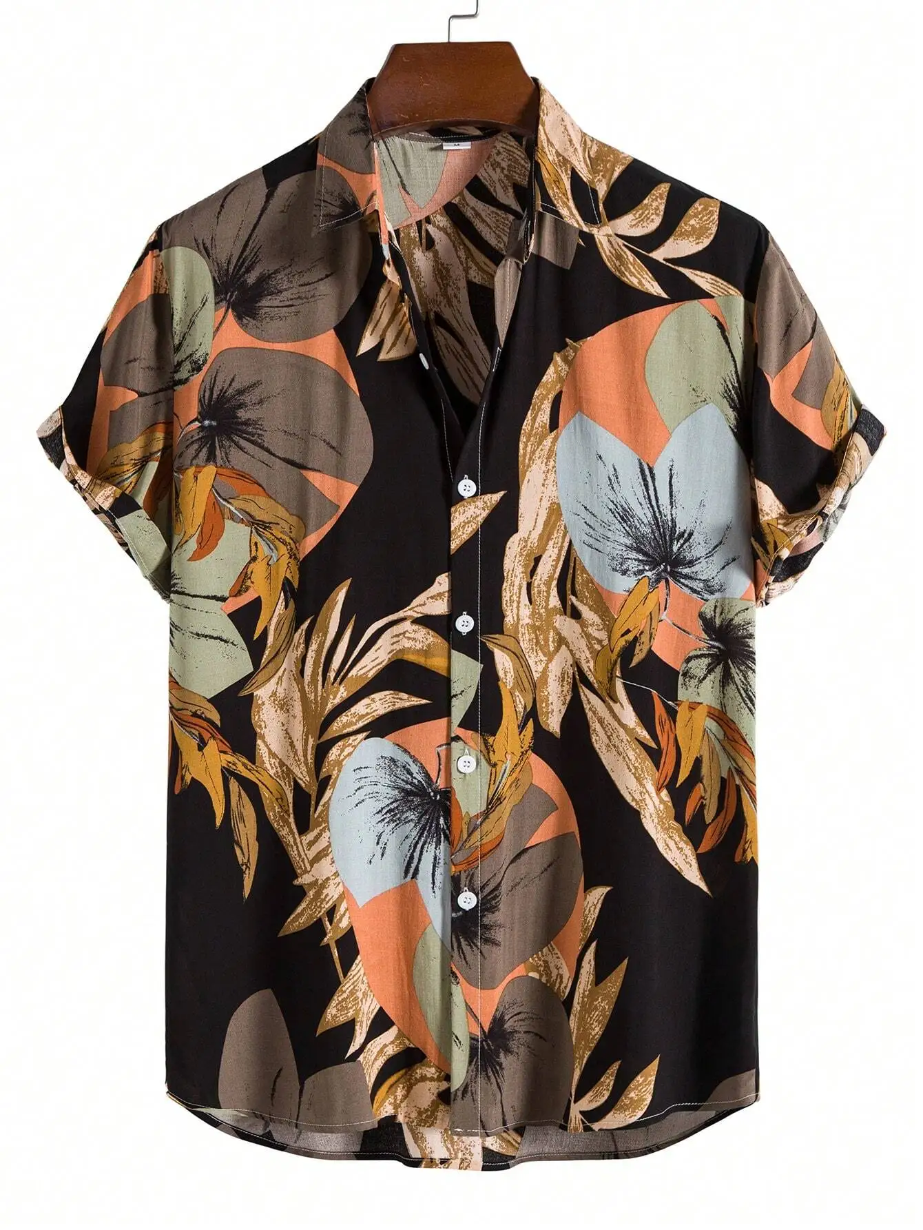 Summer Men Women Fashionable Hawaiian Lapel Shirts Botanical Floral Design Short Sleeve Button Up Shirts Seaside Tops 2