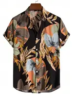 Summer Men Women Fashionable Hawaiian Lapel Shirts Botanical Floral Design Short Sleeve Button Up Shirts Seaside Tops 2
