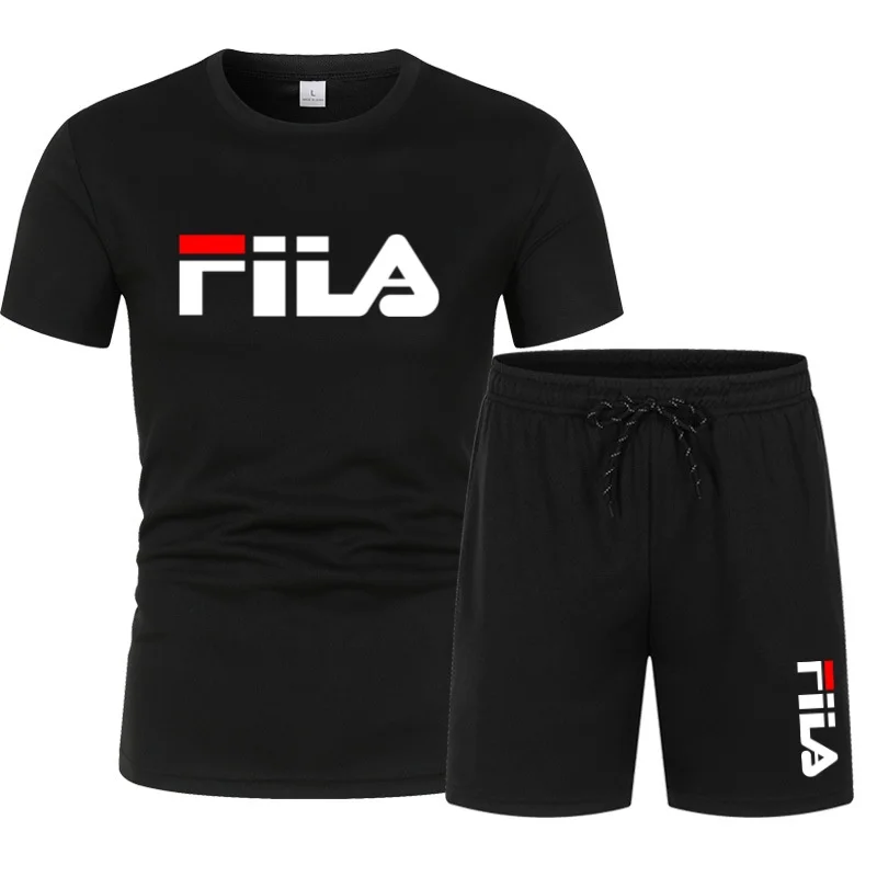 Summer new casual men's T-shirt+shorts set with mesh, lightweight and breathable football training suit, jogging sportswear