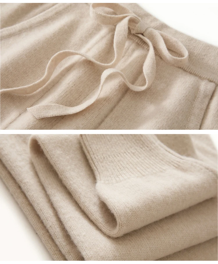 بنطلون نسائي كاجوال من صوف الميرينو 100٪ بساق ضيقة وتصميم فضفاض أنيق، بنطلون طويل محبوك للخريف والشتاء بطول 9 بوصات