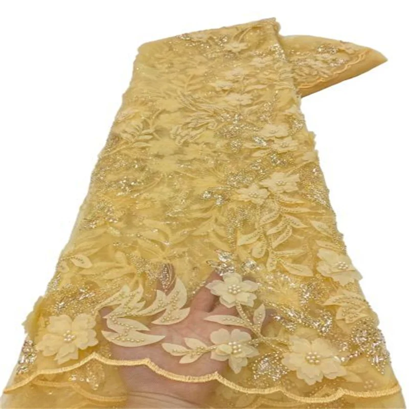 

Gold African Sequins Lace Beads Fabric Groom Embroidered Nigerian Net Laces Fabrics Bridal High Quality French Tulle Lace Fabric