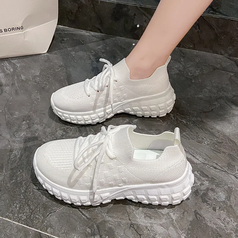 Fashion Low Top Elastic Socks Shoes Women Casual Sports Shoes Women Flat Bottomed Short Boots Knitted Breathable Platform Shoes