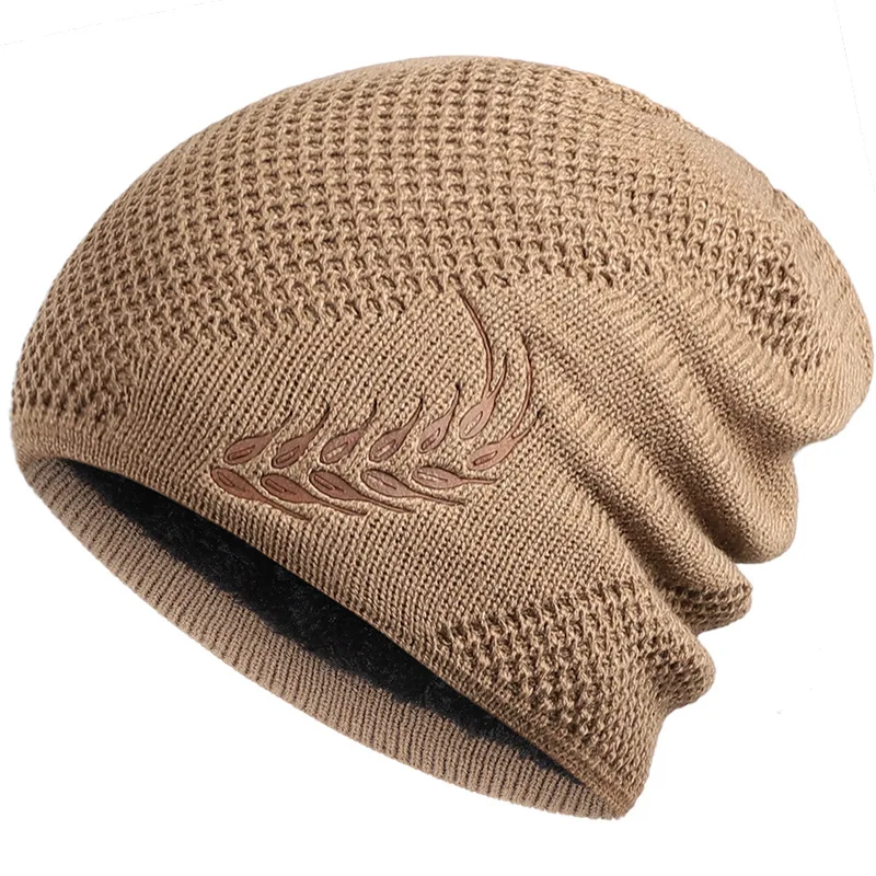 Winter Hat Knit Beanie Thermal Thick Polar Fleece Snow Skull Cap for Men and Women Autumn Plus Velvet Wheat Knitted