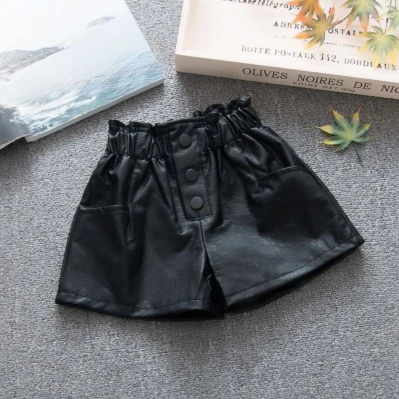Girls Spring Summer Autumn Pu Leather Shorts Three Designs